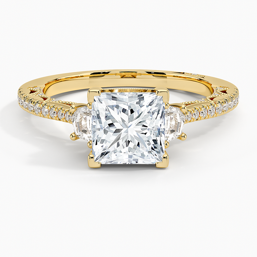 IGI Certified Lab Grown Diamond Engagement Ring Princess Brilliant Three Stone Vintage Ring with Cadillac Side Diamonds - Image 4