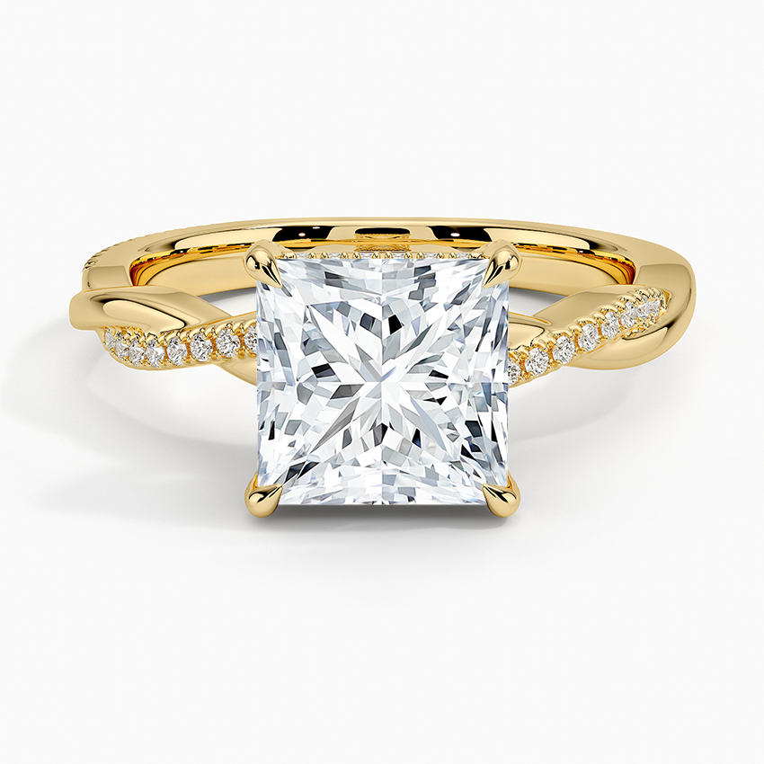 IGI Certified Lab Grown Diamond Engagement Ring Princess Brilliant Hidden Halo Ring With Twisted Pavé Shank - Image 4