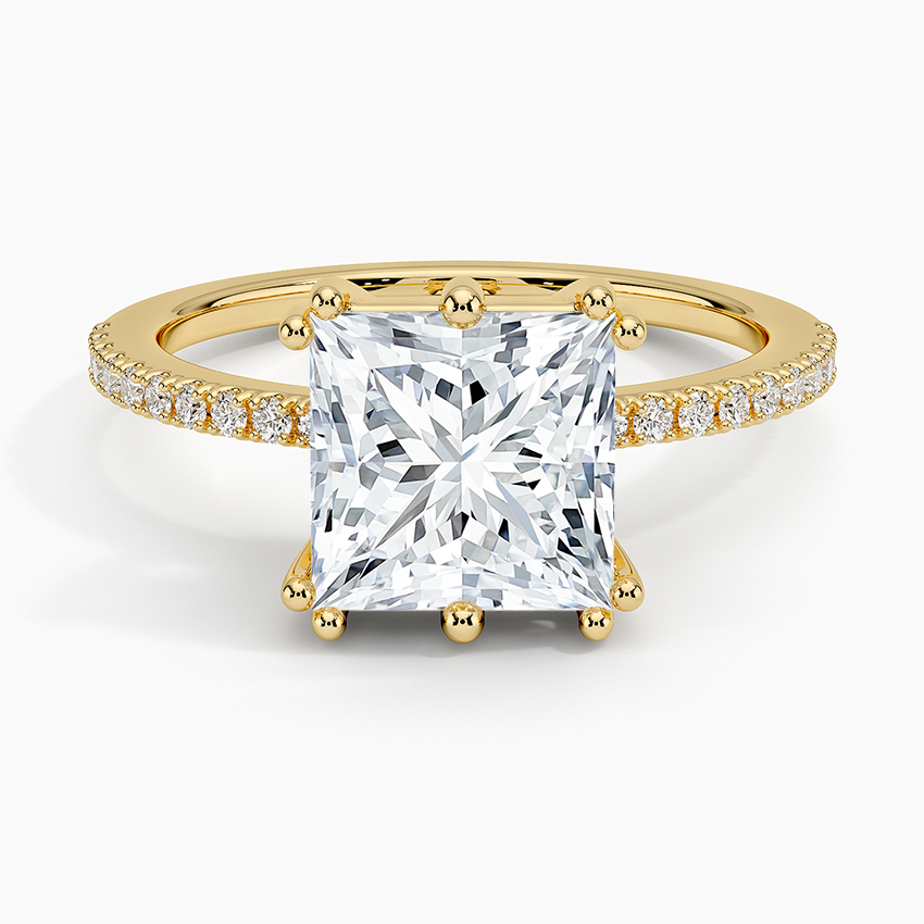IGI Certified Lab Grown Diamond Engagement Ring Princess Brilliant Hidden Halo Pavé Ring With Scalloped Multi-Prong Basket - Image 4