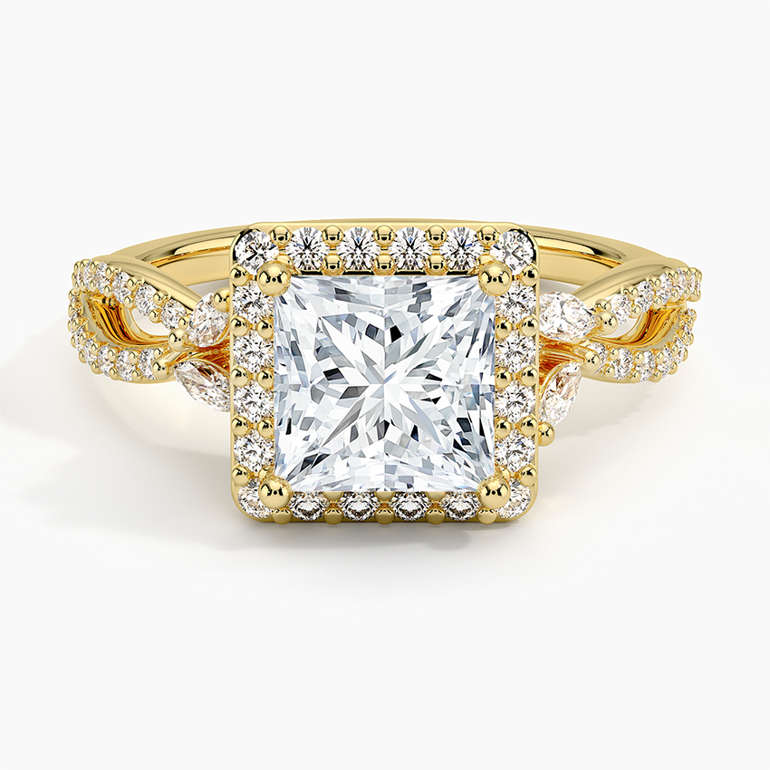 IGI Certified Lab Grown Diamond Engagement Ring Princess Brilliant Halo Ring With Marquise Accent Diamond and Pavé Twist Shank - Image 4
