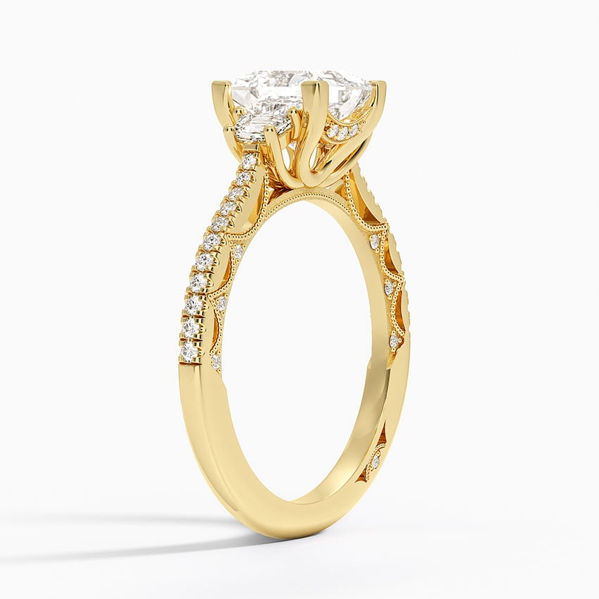 IGI Certified Lab Grown Diamond Engagement Ring Princess Brilliant Three Stone Vintage Ring with Cadillac Side Diamonds - Image 5