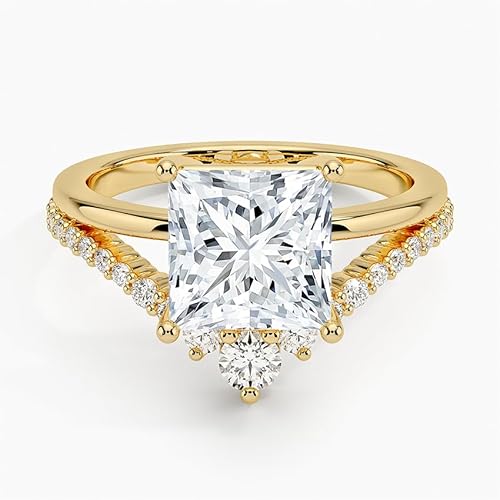 IGI Certified Lab Grown Diamond Engagement Ring Princess Brilliant Diamond Ring with V-Shaped Pavé - Image 4