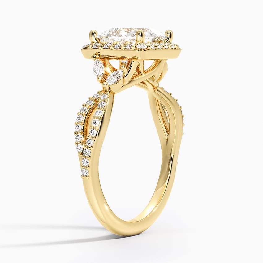 IGI Certified Lab Grown Diamond Engagement Ring Princess Brilliant Halo Ring With Marquise Accent Diamond and Pavé Twist Shank - Image 5