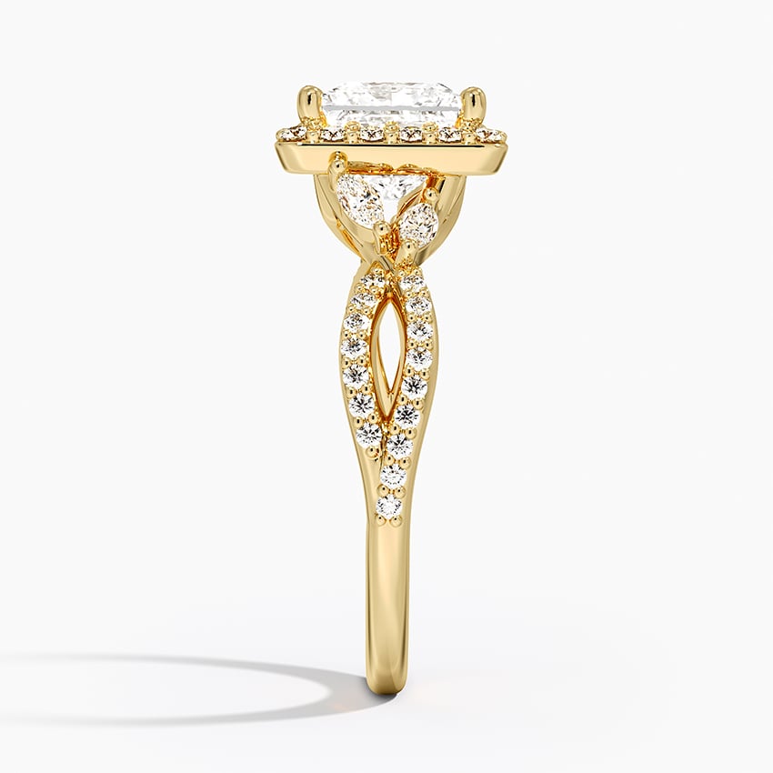 IGI Certified Lab Grown Diamond Engagement Ring Princess Brilliant Halo Ring With Marquise Accent Diamond and Pavé Twist Shank - Image 6