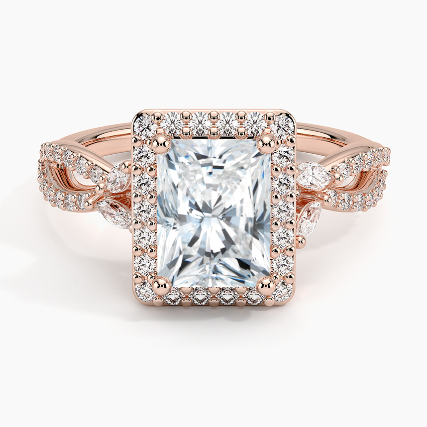 IGI Certified Lab Grown Diamond Engagement Ring Radiant Brilliant Halo Ring With Marquise Accent Diamond and Pavé Twist Shank - Image 7