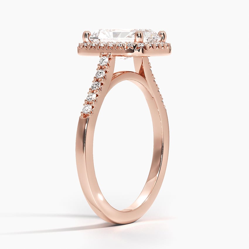 IGI Certified Lab Grown Diamond Engagement Ring Radiant Brilliant Halo Ring With Cathedral Pavé Band - Image 8