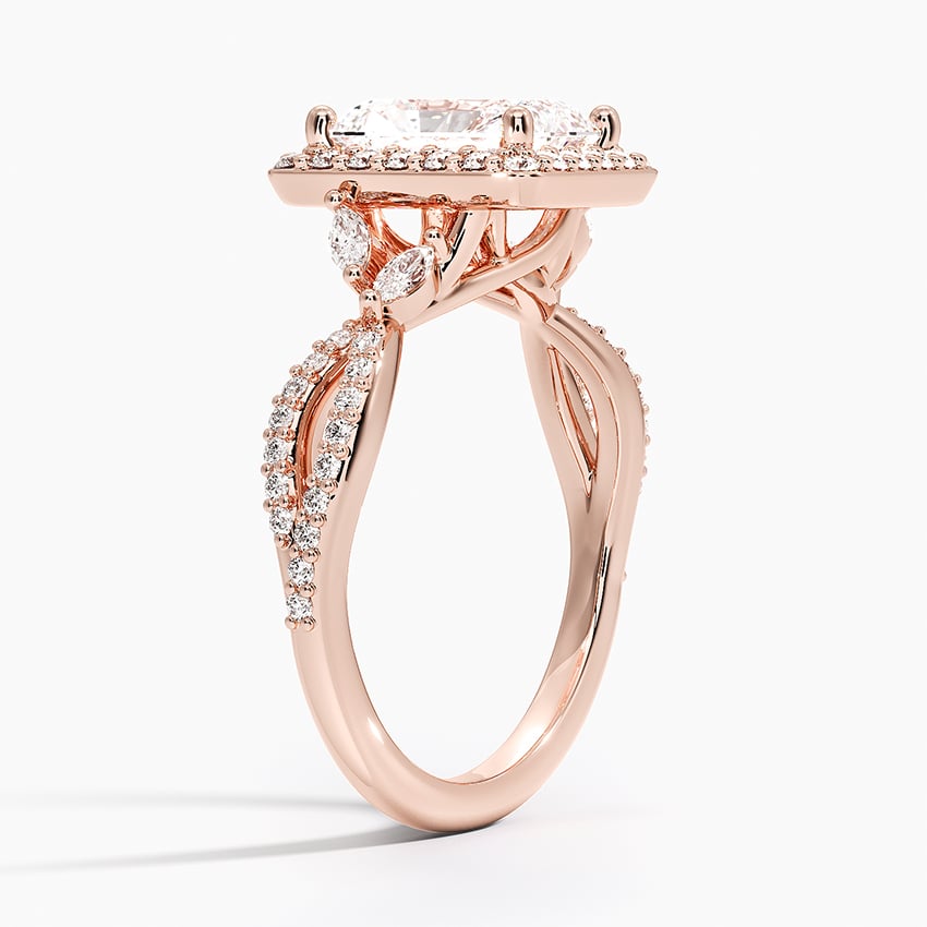IGI Certified Lab Grown Diamond Engagement Ring Radiant Brilliant Halo Ring With Marquise Accent Diamond and Pavé Twist Shank - Image 8
