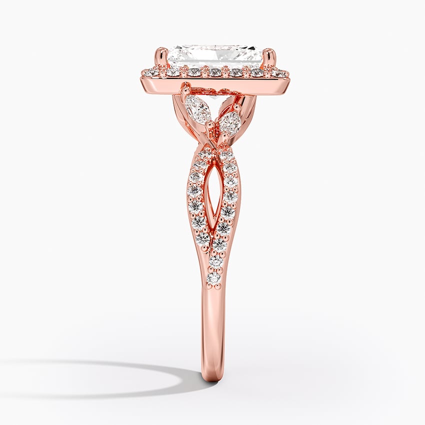 IGI Certified Lab Grown Diamond Engagement Ring Radiant Brilliant Halo Ring With Marquise Accent Diamond and Pavé Twist Shank - Image 9