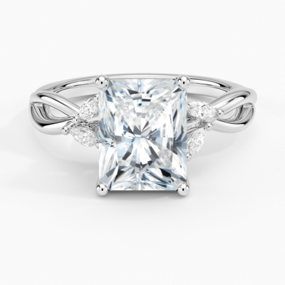 IGI Certified Lab Grown Diamond Engagement Ring Radiant Brilliant Ring With Marquise Accent Diamond Twist Shank