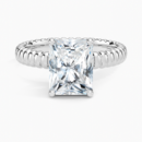 IGI Certified Lab Grown Diamond Engagement Ring Radiant Brilliant Solitaire Ring With Scalloped Ribbed Band