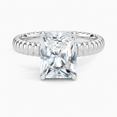 IGI Certified Lab Grown Diamond Engagement Ring Radiant Brilliant Solitaire Ring With Scalloped Ribbed Band