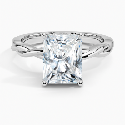 IGI Certified Lab Grown Diamond Engagement Ring Radiant Brilliant Hidden Halo Twisted Shank Solitaire Ring