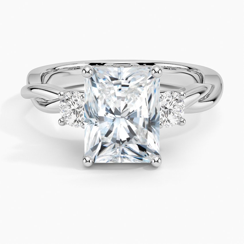 IGI Certified Lab Grown Diamond Engagement Ring Radiant Brilliant Three Stone Twisted Shank Solitaire Ring