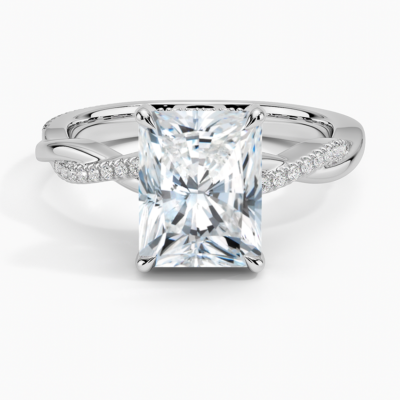 IGI Certified Lab Grown Diamond Engagement Ring Radiant Brilliant Hidden Halo Ring With Twisted Pavé Shank