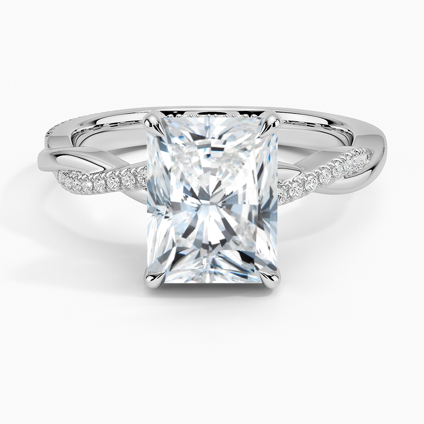 IGI Certified Lab Grown Diamond Engagement Ring Radiant Brilliant Hidden Halo Ring With Twisted Pavé Shank