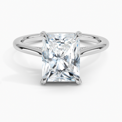 IGI Certified Lab Grown Diamond Engagement Ring Radiant Brilliant Hidden Halo Cathedral Ring with Pavé Prongs