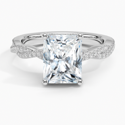 IGI Certified Lab Grown Diamond Engagement Ring Radiant Brilliant Hidden Halo Ring With Double Pavé Twisted Shank