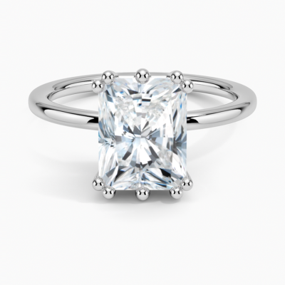 IGI Certified Lab Grown Diamond Engagement Ring Radiant Brilliant Hidden Halo Ring With Scalloped Multi-Prong Basket