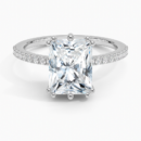 IGI Certified Lab Grown Diamond Engagement Ring Radiant Brilliant Hidden Halo Pavé Ring With Scalloped Multi-Prong Basket