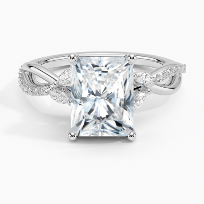 IGI Certified Lab Grown Diamond Engagement Ring Radiant Brilliant With Marquise Accent Diamond and Pavé Twist Shank Ring