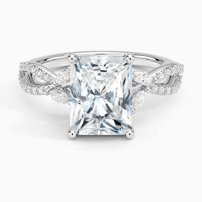 IGI Certified Lab Grown Diamond Engagement Ring Radiant Brilliant With Marquise Accent Diamond and Double Pavé Twist Shank Ring