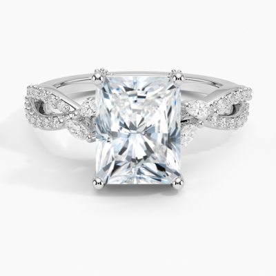 IGI Certified Lab Grown Diamond Engagement Ring Radiant Brilliant With Marquise Accent Diamond and Pavé Twist Shank Ring