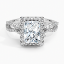 IGI Certified Lab Grown Diamond Engagement Ring Radiant Brilliant Halo Ring With Marquise Accent Diamond and Pavé Twist Shank