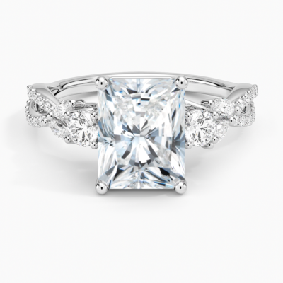 IGI Certified Lab Grown Diamond Engagement Ring Radiant Brilliant Three Stone Ring With Marquise Accent Diamond and Pavé Twist Shank