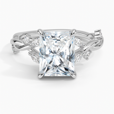 IGI Certified Lab Grown Diamond Engagement Ring Radiant Brilliant With Nature-Inspired Twist Band Ring