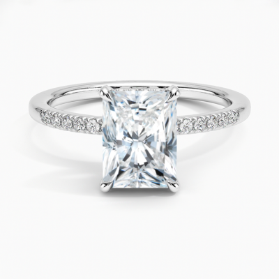 IGI Certified Lab Grown Diamond Engagement Ring Radiant Brilliant Ring With Hidden Halo and Pavé Cathedral