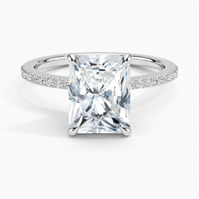 IGI Certified Lab Grown Diamond Engagement Ring Radiant Brilliant Ring With Hidden Marquise and Pavé Band