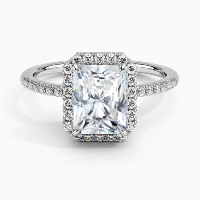 IGI Certified Lab Grown Diamond Engagement Ring Radiant Brilliant Pavé Halo Ring