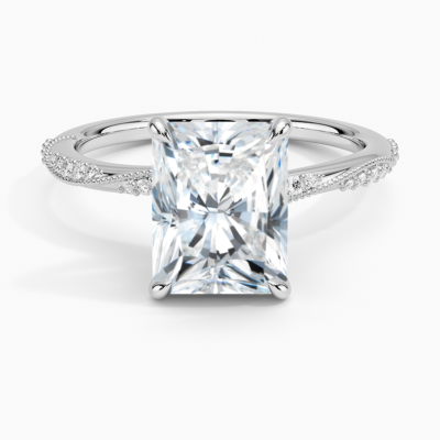 IGI Certified Lab Grown Diamond Engagement Ring Radiant Brilliant Cut Ring With Marquise Accent Side Stones