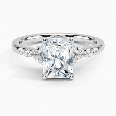 IGI Certified Lab Grown Diamond Engagement Ring Radiant Brilliant With Marquise Accent Diamond Ring