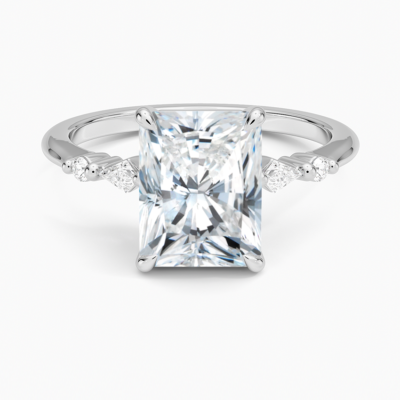 IGI Certified Lab Grown Diamond Engagement Ring Radiant Brilliant With Kite Accent Diamond Ring