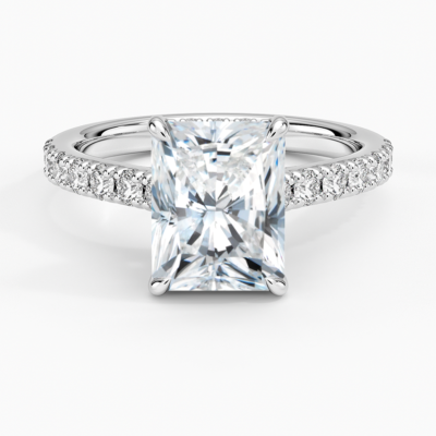 IGI Certified Lab Grown Diamond Engagement Ring Radiant Brilliant Hidden Halo Cathedral Pavé Ring