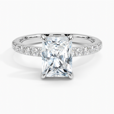 IGI Certified Lab Grown Diamond Engagement Ring Radiant Brilliant Hidden Halo Pavé Ring