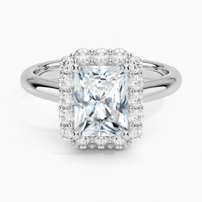 IGI Certified Lab Grown Diamond Engagement Ring Radiant Brilliant Halo Ring