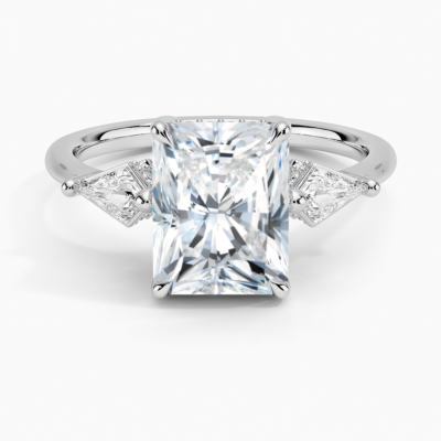 IGI Certified Lab Grown Diamond Engagement Ring Radiant Brilliant Diamond Hidden Halo With Kite Side Stone Ring