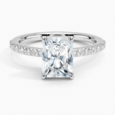 IGI Certified Lab Grown Diamond Engagement Ring Radiant Brilliant Classic Hidden Halo Pavé Ring