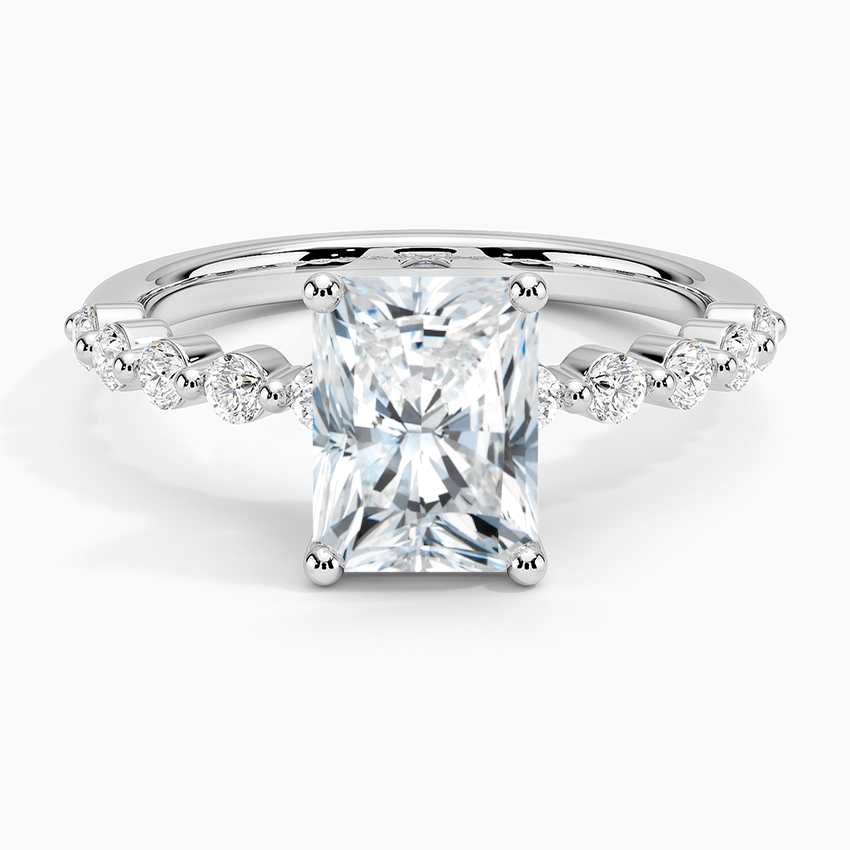 IGI Certified Lab Grown Diamond Engagement Ring Radiant Brilliant Graduated Side Stone Ring
