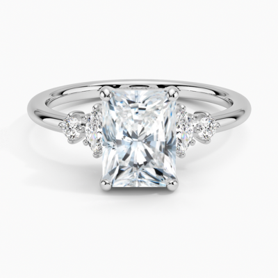 IGI Certified Lab Grown Diamond Engagement Ring Radiant Brilliant Diamond Ring With Marquise And Round Side Stones
