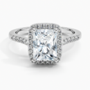 IGI Certified Lab Grown Diamond Engagement Ring Radiant Brilliant Halo Ring With Cathedral Pavé Band