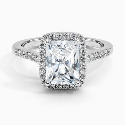IGI Certified Lab Grown Diamond Engagement Ring Radiant Brilliant Halo Ring With Cathedral Pavé Band