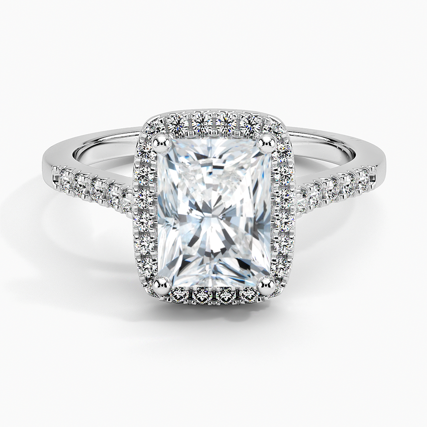 IGI Certified Lab Grown Diamond Engagement Ring Radiant Brilliant Halo Ring With Cathedral Pavé Band