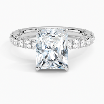 IGI Certified Lab Grown Diamond Engagement Ring Radiant Brilliant Hidden Halo Pavé Ring