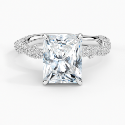 IGI Certified Lab Grown Diamond Engagement Ring Radiant Brilliant Floral Basket Hidden Halo Ring