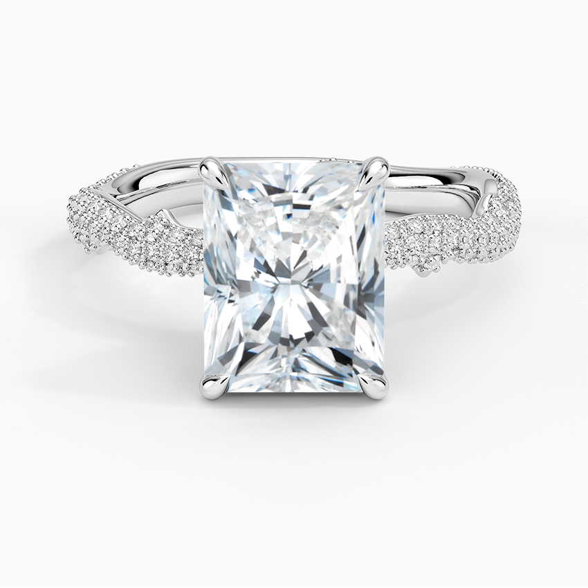 IGI Certified Lab Grown Diamond Engagement Ring Radiant Brilliant Floral Basket Hidden Halo Ring