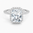 IGI Certified Lab Grown Diamond Engagement Ring Radiant Brilliant Halo With Hidden Halo And Pavé Band Ring