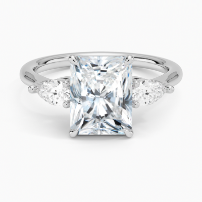 IGI Certified Lab Grown Diamond Engagement Ring Radiant Brilliant Three Stone Ring With Pear Side Diamonds